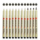 Rluobo Fineliner Penne da Disegno, Fineliner penne 12 pezzi Pigment Liner Nero per Schizzi Disegno Redazione Ufficio Documenti Comic Manga ...