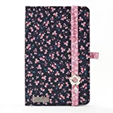 Romantic Flowers-Taccuino Lanybook, formato A6, a righe, con tasca per documenti, rigida, 192 pagine, colore: nero/rosa