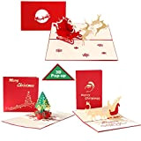 RSVOM Confezione di biglietti di Natale 3D Pop up Merry Christmas Cards con buste, Babbo Natale albero renna per amici, ...