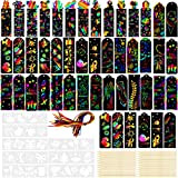 RUIJIE® Scratch Art Bambini 48 Pezzi Fogli da Segnalibro DIY e 24 Corde Colorate con 24 Penna in Legno e ...