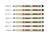 Sakura Pigma Micron – Pennino per scrittura a penna, Sakura Pigma Brush, set di 6 colori + 1 schwarz