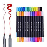 SAYEEC 24 Colours Dual Tip Brush Pens with Fineliner Tip Art Marker Soft Flexible Tip Durable Create Watercolor Effect - ...