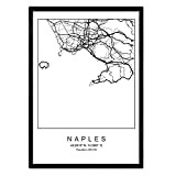 Scheda Napoli Mappa della Città in Stile Nordico in Bianco e Nero. Fotogramma A4 Carta Stampata No 250 gr. Dipinti, ...