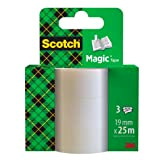 Scotch Magic Tape Nastro Adesivo, 19 mm x 25 m, 3 Pezzi - Ottimo per Ufficio e Scuola