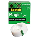 Scotch Magic Tape Nastro Adesivo Trasparente, 1 Rotolo 19 mm x 33 m, Nastro Trasparente Opaco e Scrivibile Ottimo per ...