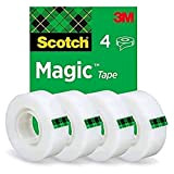 Scotch Magic Tape Nastro Adesivo Trasparente, 4 Rotoli, 19mm x 33m,Nastro Trasparente Opaco e Scrivibile Adatto per Casa, Ufficio e ...