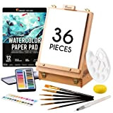 Set acquarelli professionali per pittura (36 pezzi) - Zenacolor - Kit per pittura ad acquerello, scatola e cavalletto 2 in ...
