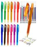 Set di 12 penne a sfera cancellabili in 12 colori, con 12 mine di ricambio, penne in gel cancellabili per ...