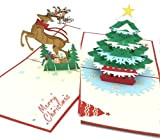 Set di 2 pezzi Pop Up 3D Merry Christmas bel taglio di carta miglior regalo per Natale, renna, slittino con ...