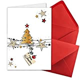 Set di 20 biglietti di Natale in formato DIN A6, con albero di Natale e stelle, pieghevoli, con buste DIN ...