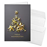Set di 30 biglietti di Natale in formato DIN A6 con albero di Natale dorato a stelle, con buste abbinate, ...