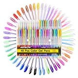 Set di 48 Penne Gel Glitter Multicolore Colorate Penne Roller per Colorazione Pittura Disegno Scarabocchiare e Abbozzare