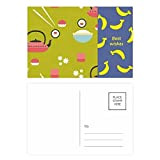 Set di cartoline con teiera di riso, sushi giapponese, banana e biglietto di ringraziamento, 20 pezzi