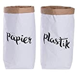Set di due sacchi di carta kraft cilindrici, sacchetti per raccolta differenziata, marroni e bianchi con scritte in lingua tedesca "Papier" ...