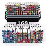 Set di pennarelli da colorare per adulti con base in piedi, 168 colori a doppia punta permanente con custodia da ...
