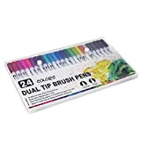 Set di penne a pennello,Penne Lettering , Pennarelli Acquerellabili , con punta doppia in 24 colori, con punta in nylon ...