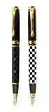 Sipliv 2pcs penna stilografica set, Jinhao 500, punta media (0,5 mm), clip oro, nero griglia bianca & Line oro nero