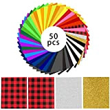 SONPENT - Vinile a trasferimento termico HTV, Fogli in Vinile Htv Confezione per 50 confezioni da 22 colori assortiti, 30,5 ...