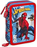 Spiderman Astuccio Triplo Riempito, 44 Accessori Scuola, 3 Zip, 20 Centimetri