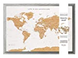 Splosh - Mappa del mondo Pin Board in una cornice di legno grigia per viaggiare. Il cartellone per viaggio è ...
