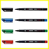 Stabilo OHPen, pennarello indelebile universale, punta media (M), larghezza tratto 1 mm, 1 per colore (nero, blu, verde, rosso)