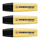 Stabilo – Set di 3 evidenziatori Boss Original Pastel punta smussata 2-5 mm, giallo pastello