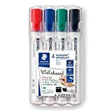 STAEDTLER Lumocolor whiteboard marker, confezione da 4 colori, punta a scalpello, 351 B WP4