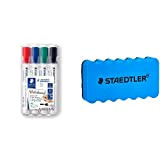 STAEDTLER Lumocolor whiteboard marker, confezione da 4, punta tonda, 351 WP4 & 652 BK Cancellino per Lavagne Bianche