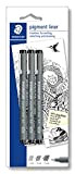 STAEDTLER penne Pigment Liner, inchiostro nero, punta in metallo, larghezza di tratto 0.1, 0.3 e 0.5 mm, set da 3 ...