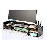 Supporto per monitor in legno, multifunzionale, in legno, con cassetto, schermo per computer desktop, per TV, PC, colore: nero