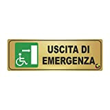 TARGHE ADESIVE ORO - uscita di emergenza disabili a destra - Targhette Autoadesive, Impermeabili Lavabili, uffici, Pub, Banche, aziende, ufficio ...