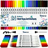 Tomaxis 24 pennarelli con doppia punta, con punta fine da 0,4 mm e punta brush, per journal, colorare e disegnare