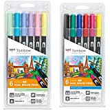 Tombow ABT-6P-1Set da 6Dual Brush Pen - Colori Primari & ABT-6P-2 Set 6 Pennarelli, Pastello