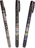 Tombow Fudenosuke - Pennarelli con punta morbida e rigida, confezione da 2 pezzi, nero (set per calligrafia), con doppia penna, ...