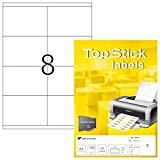 TopStick Etichette Universali, 105 x 70 mm, Etichette Adesive A4 per Stampante, 8 Etichette per Foglio, Bianco
