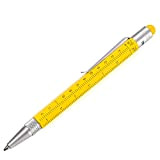 TROIKA Construction - Mini penna a sfera con righello in centimetri e pollici - Pennino Touch - (Giallo)