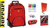 Trolley Zaino Ferrari organizzato Rosso + Astuccio Zip + diario + Omaggio portachiave Fischietto + 10 Penne Colorate + segnalibro