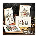 Twelve Days of Christmas Card Set,12 Pack Quirky Funny Christmas Cards Card with Your Custom Message and Envelopes, Christmas Countdown ...