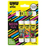 UHU Stic - Bastoncini di colla senza solventi, edizione limitata al neon bianco, confezione da 4 stics da 8,2 g