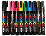 Uni-Ball POSCA PC-5M [10 Pen Set] includes 1 of each - Black, White, Pink, Red, Yellow, Green, Blue, Light Blue, ...