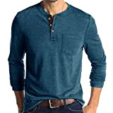 Uomo Primavera e Autumn Button Collo Rotondo Colore Solido Bluse Manica Lunga Pocket Top Bottoming Shirt Giubbotto Pelliccia