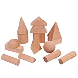 Uticon Geometria solida, 15 pezzi in legno bianco geometria 3D blocchi solidi per bambini apprendimento matematica giocattolo educativo