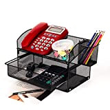 VANRA Set di organizer da scrivania in rete metallica per telefono con supporto per matite, 2 pezzi, colore: nero