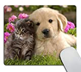 Wasach Tappetino per mouse in gomma con animali, gatto e cane Golden Retriever cucciolo, 240 x 200 x 3 mm