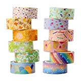 Washi Tape, set di 12 rotoli di nastro adesivo washi decorativo, per lavori fai da te, 15 mm x 3 ...
