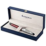 Waterman Expert Deluxe penna roller, rosso scuro con tappo cesellato, punta fine con ricarica di inchiostro nero, confezione regalo
