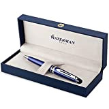 Waterman Expert penna a sfera, blu con finiture cromate, ricarica punta media con cartuccia di inchiostro blu, confezione regalo