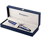 Waterman Expert penna stilografica, blu con finiture cromate, pennino medio con cartuccia di inchiostro blu, confezione regalo