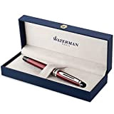 Waterman Expert penna stilografica, rosso scuro con finiture cromate, pennino medio con cartuccia di inchiostro blu, confezione regalo