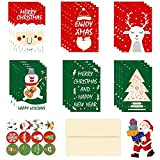 WELLXUNK Cartoline di Natale, (set da 24) Biglietti di Natale con Buste e Adesivi, 3D Cartoline di Natale, Biglietti di ...